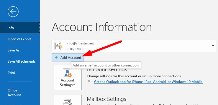 Hướng dẫn cài đặt Mail tên miền trên Outlook 2013 - 2019 (Bằng POP) 3 Screenshot 2