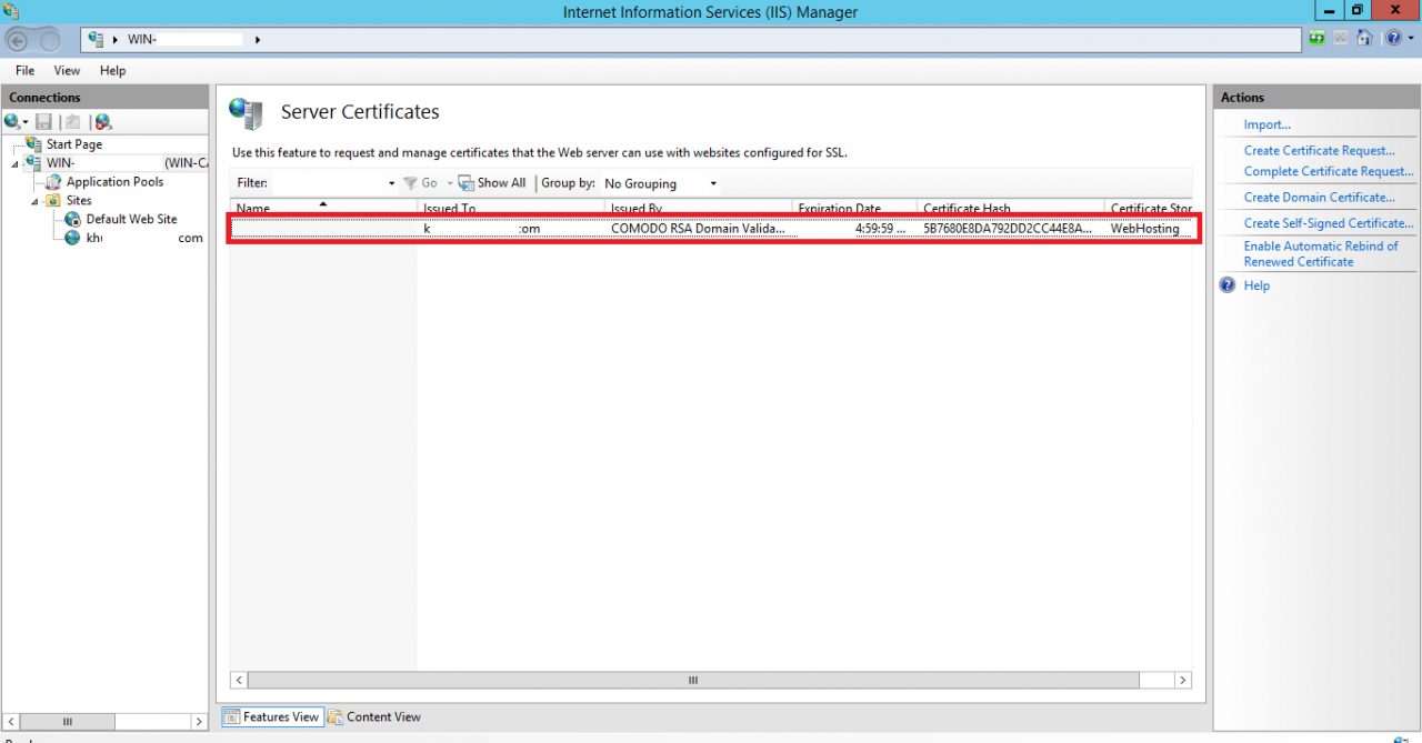 Hướng Dẫn Cài SSL trên IIS 8 Windows Server 2012