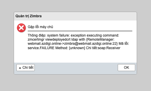 Sửa lỗi system failure exception executing command trên Zimbra mail