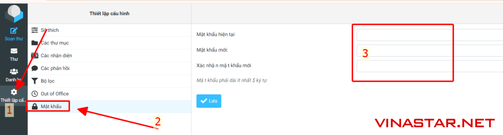 Hướng dẫn người dùng thay đổi mật khẩu tài khoản – Email Roucube Directadmin 3 Giao diện khu sử dụng tiếng việt